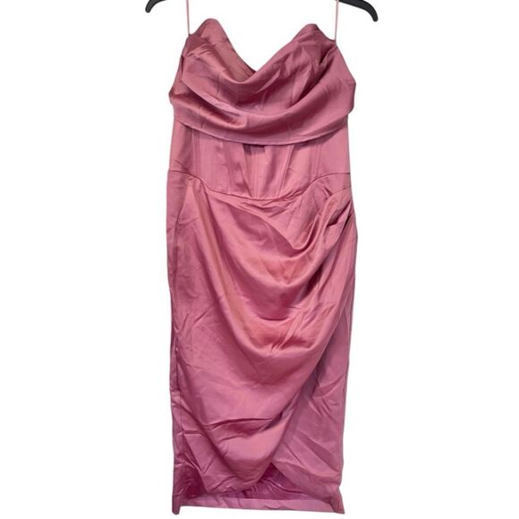 NWOT Bardot | Jamila Strapless Corset Dusty Pink Bodycon Cowl Neck Midi Dress XL - Picture 4 of 8